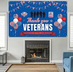 Thank You Veterans Backdrop Banner 73 x 43 Inch Stars and Stripes Patriotic