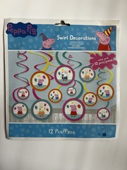 PEPPA PIG ‘Confetti Party’ HANGING SWIRL DECORATIONS (12pcs) ~ Birthday Party