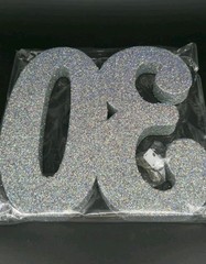 Large 30 Number Sign, Silver Glitter, Fairy Lights, New