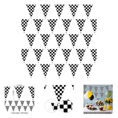 Checkered Flag Banner Race Car Party Decorations Supplies 100Ft Black White