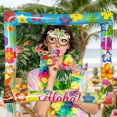 Complete Hawaiian Luau Selfie Kit – 30 Props with Inflatable Frame for Parties