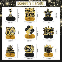 9Pcs 50Th Birthday Decorations – Black Gold 50Th Birthday Party Decorations for