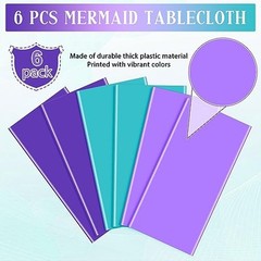 6 Pack Mermaid Tablecloth Princess Tablecloths, Disposable 6pcs Blue Purple