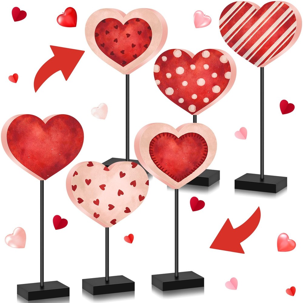 3 PCS Valentines Day Wooden Sign Tall Standing Double Sided Heart Centerpiece