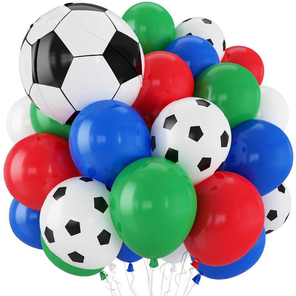 Soccer Balloons, 12 Inch Red Green and Blue White Soccer Balloons with 22 Inc…
