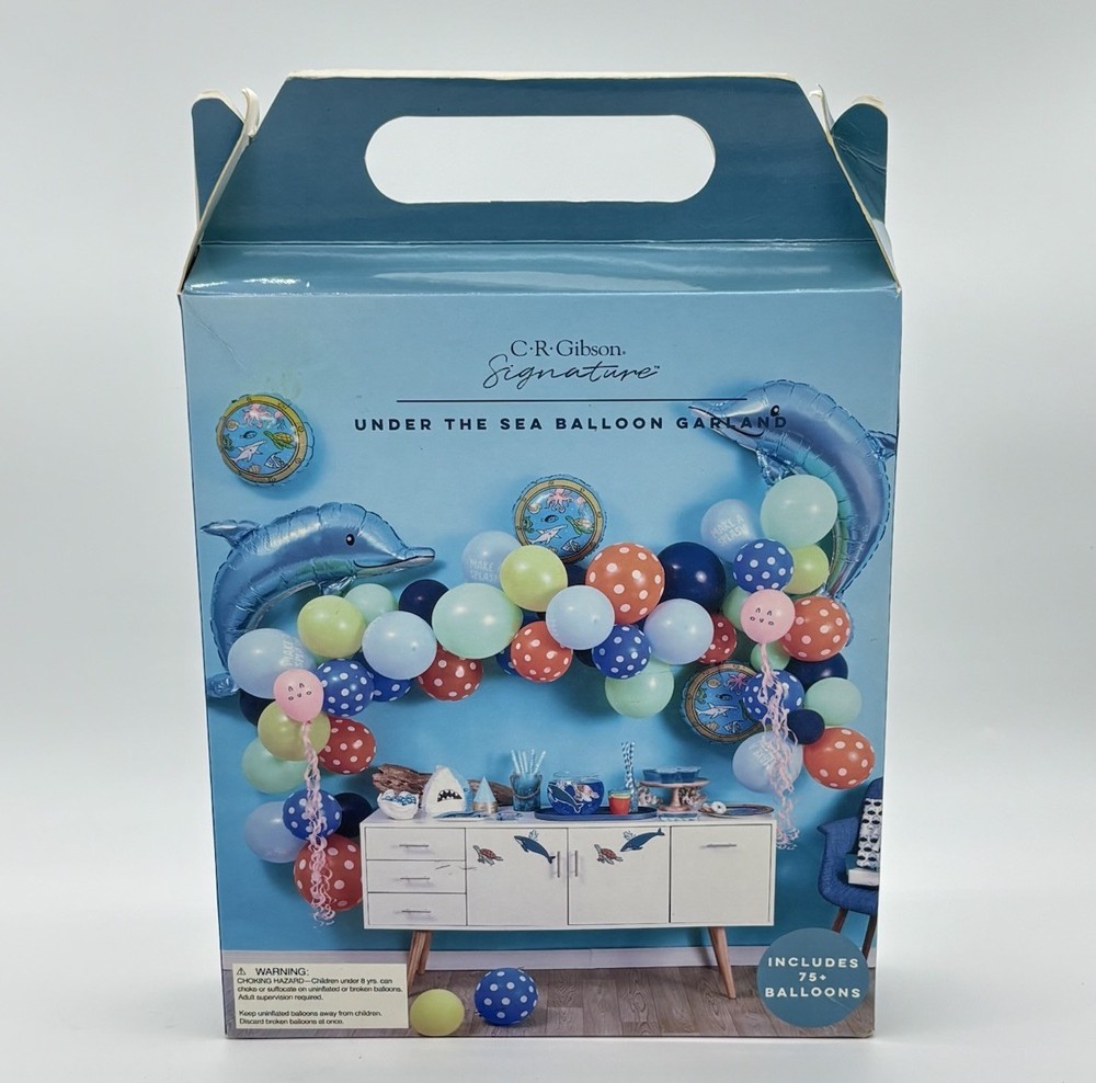 C R Gibson Signature Under The Sea 75+ Balloon Garland Kit Dolphin Party Decor