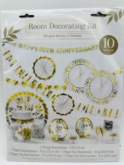 Happy 50th Anniversary Gold White Wedding Party Room Decorating Kit 10 Pieces