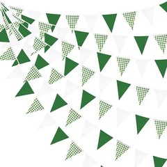 32Ft Green Party Decorations Green Buffalo Plaid Checkered White Triangle Fla…