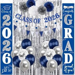 Graduation Decorations 2026 Blue and Silver Graduation Porch Sign Class of 20…