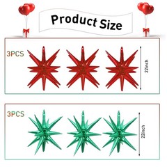 6 Pcs Star Foil Balloons OnePiece 14Pointed Star Balloon 4D Starburst Cone My…