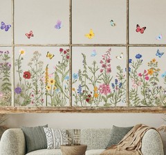 9 Sheets Vintage Wildflower Window Clings Spring Summer Floral Butterfly Window