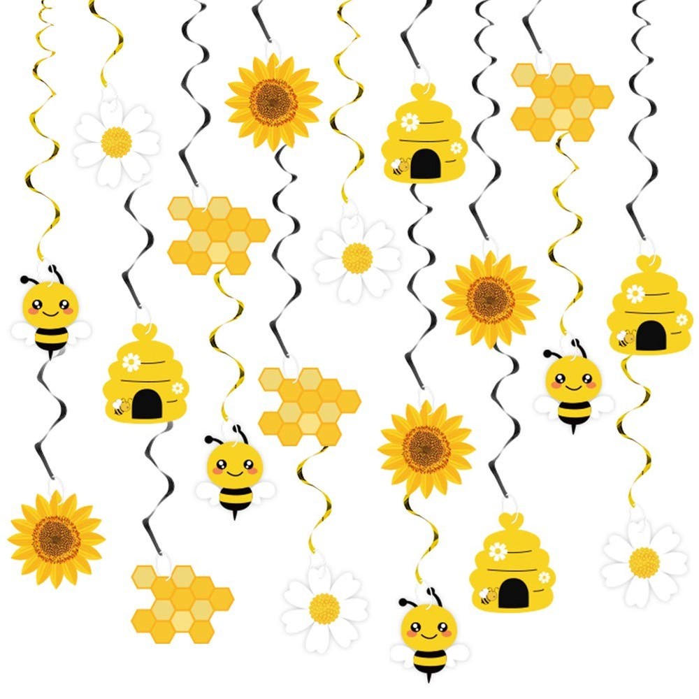 Bee Themed Party Decor, Hanging Foil Streamers, 20Pcs, Yellow