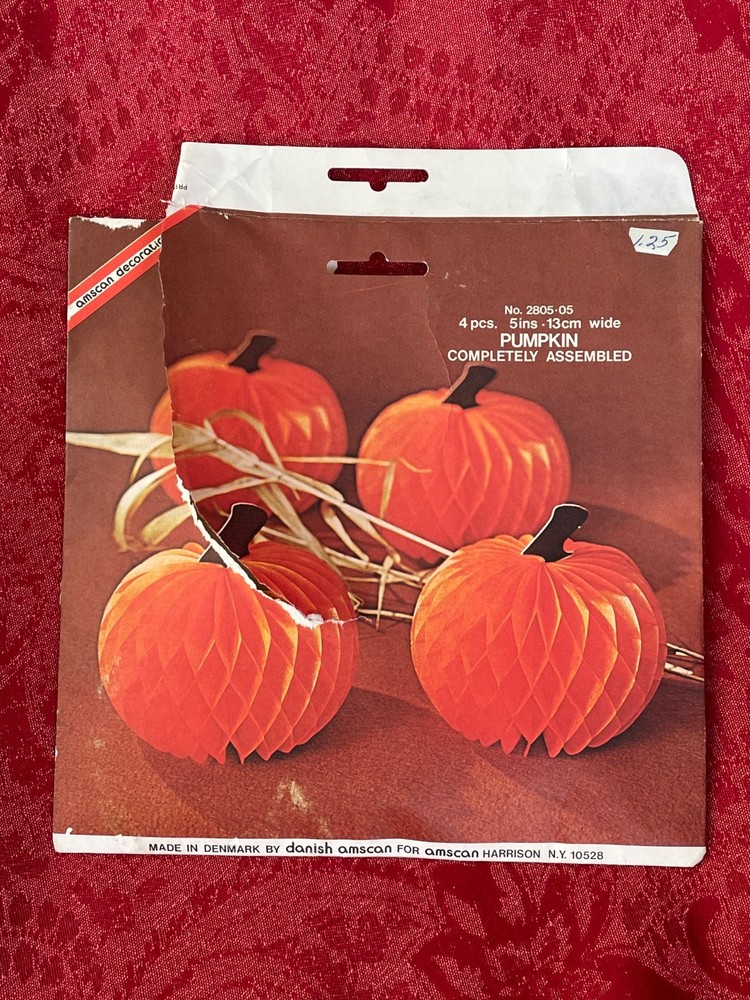 Honeycomb Paper Pumpkins Halloween Thanksgiving Fall LOT OF 4 Vintage NOS Unused