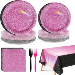 Elegant 98-Piece Hot Pink & Black Tableware Set for Birthday & Bridal Showers