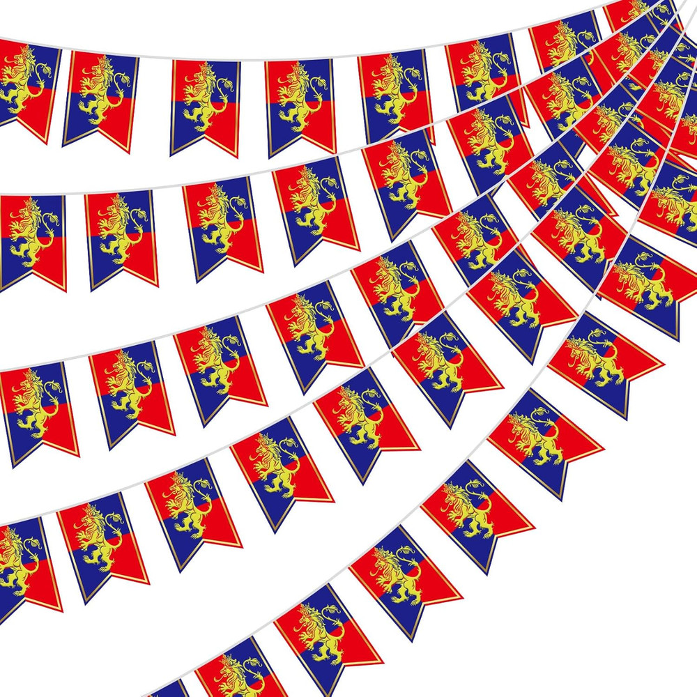 5 Pcs 49Ft Medieval Party Decorations Fantasy Pennant Banners with Lion Design K