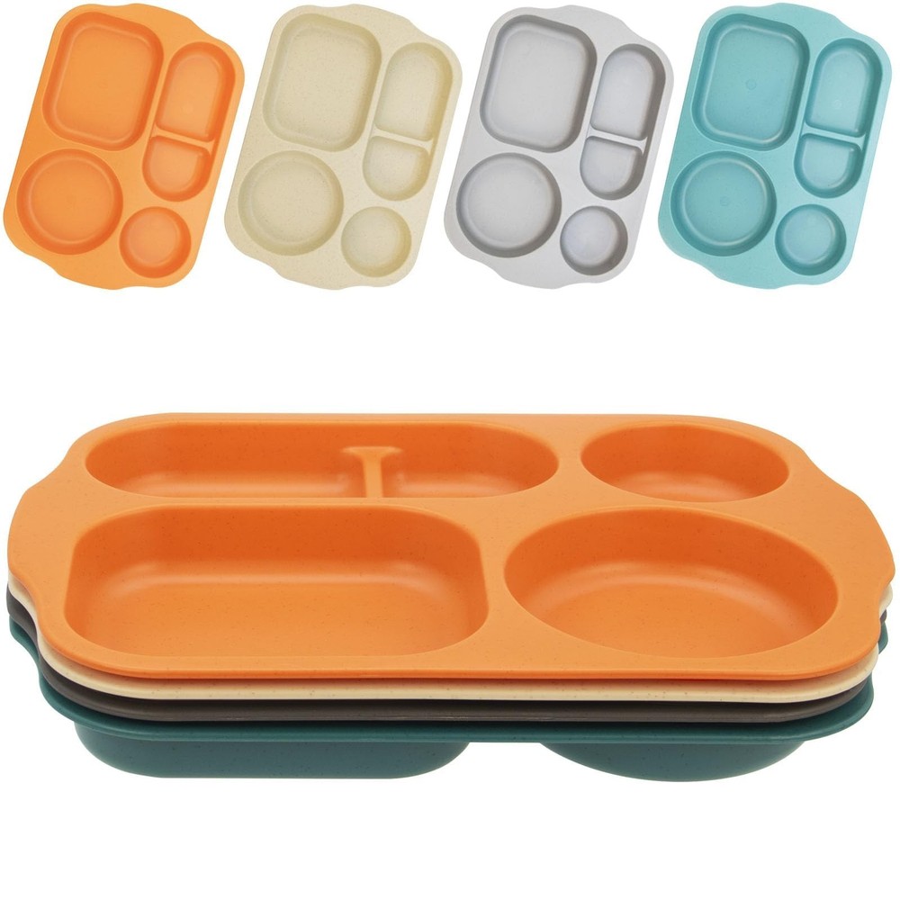 MKYHBOO Divided Plates Set, Wheat Straw Portion 12in, Rectangular-Set of 4 S