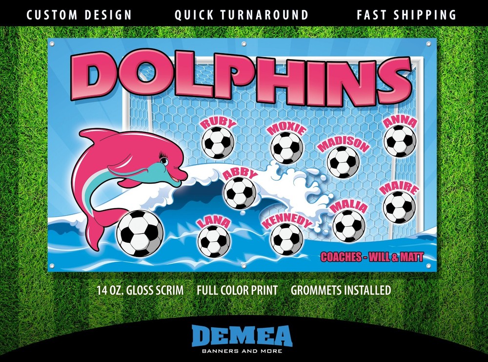 Dolphins – Soccer Team Banner – (3ft x5ft) Your Team Name and Custom Design