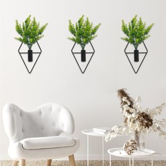 Neiteli 3 Pcs Wall Plants Artificial Decor,Boho Rhombus, Black