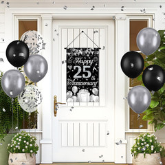 Happy Anniversary Decorations Small Banner Black Silver Happy 25Th Anniversary C