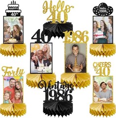 8Pcs 40th Birthday Decorations Honeycomb Centerpieces for Women Men, Black Go…