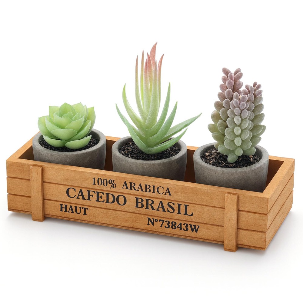 DomeStar Set of 3 Mini Potted Artificial Succulent Plants Faux Plant Green