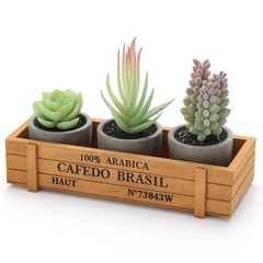 DomeStar Set of 3 Mini Potted Artificial Succulent Plants Faux Plant Green