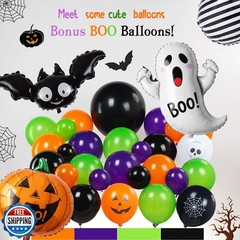 Halloween Decorations with Orange Black Green Purple Balloon Garland Arch and