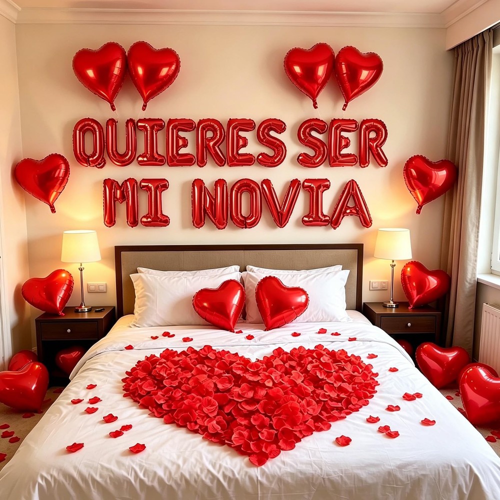 2 Set Red QUIERES SER MI NOVIA Balloons – 1200pcs Red Artificial Rose Petals …