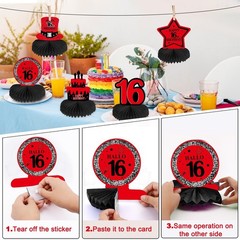 16th Birthday Decorations Red Black, Sweet 16 Party Supplies, Banner, Balloons,