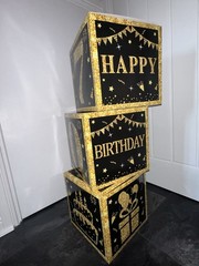 70th Birthday Decorative Boxes Stackable Cubes Black And Gold