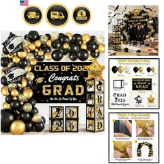 All-In-One Balloon Arch Kit with Grad Boxes – Perfect Graduation 2026 Decor