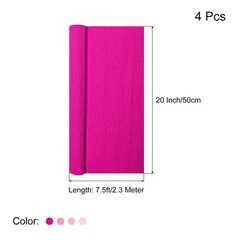 Crepe Paper 4 Rolls 7.5ft in 4 Colors Light Pink Dark Pink Hot Pink Fuchsia