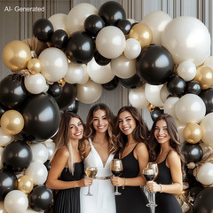 Black White Gold Balloon Arch Kit,Double Stuffed Pearl Sand White Balloon Garlan