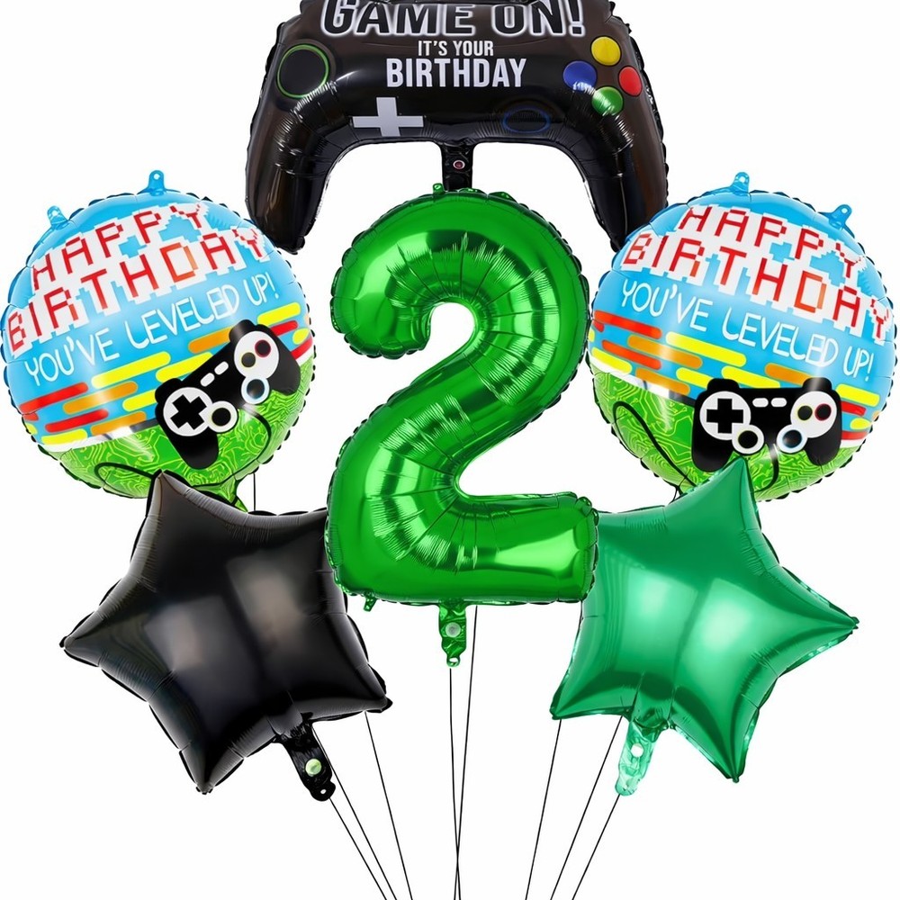 6 Piece Video Game Birthday Balloons With Controller Mylar Foil 2nd Birthday