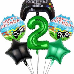 6 Piece Video Game Birthday Balloons With Controller Mylar Foil 2nd Birthday
