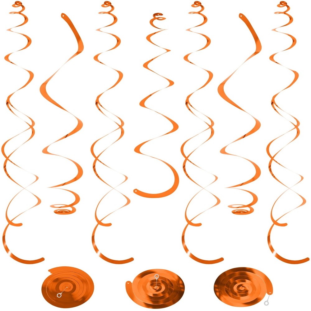 24 PCS Orange Hanging Swirl, Sparkle Ceiling Decorations, Plastic Streamer Pa…
