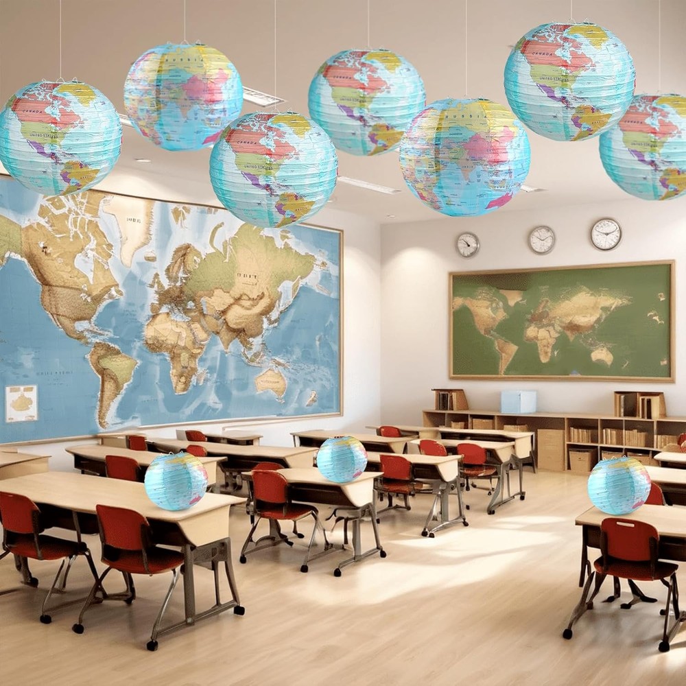 10 Pieces World Map Paper Lanterns 10 Inch Paper Globes Lanterns Map Classroom L