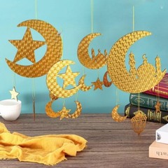 Eid Ramadan Hanging Decorations Gold Moon Star Islamic Home Decor Set 4 Pack