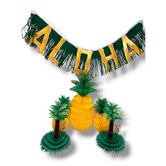 Vintage Set of Luau Decorations Beistle Honeycomb Palm Tree Pineapples Aloha