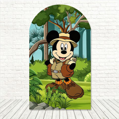 Forest Mickey Mouse Arch Backdrop Cover Birthday Party Background Photo Decor
