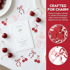 100Pcs Paper Cherry Bow Confetti, Paper Bows Cherries Table Scatters Party Favor