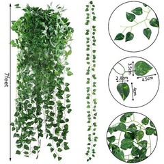 7ft Artificial Green Ivy Vines 12pcs Pack for Garden Home Wall Pipe Decoration
