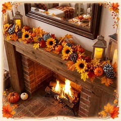 6 ft Fall Garland Decoration Autumn Sunflower Pumpkin Garland with Buffalo Pl…