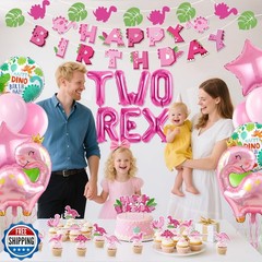 WORTHUG Pink Dinosaur 2nd Birthday Party Decorations Supplies for Girls, Incl