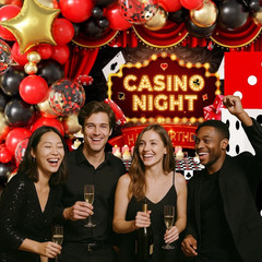 Casino Theme Birthday Party Decorations Party Backdrop, Foil Balloons, Balloons