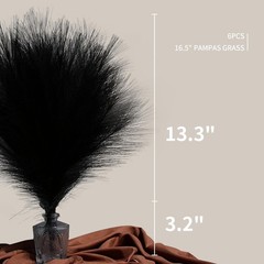6-Pcs 17″ Black Pampas Grass Faux Pompas Fluffy Artificial Fake Flower (Black)