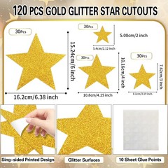 120 PCS Gold Star Cutouts 4 Sizes Glitter Paper Bulletin Board Wall Decor