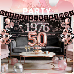 Rose Gold 50Th Birthday Decorations for Women – 37Pcs Happy 50Th Birthday Banner