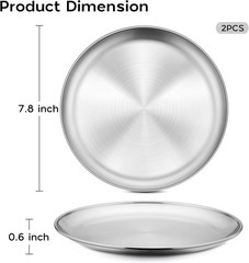 Onader 18/8 Stainless Steel Plate, 7.8 Inch 304 Metal Dinner 7.8-inch, Silver
