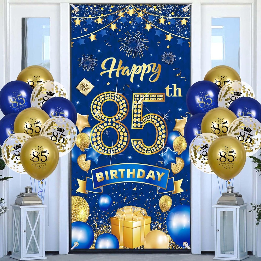 RUMIA 85th Birthday Party Decorations for Men Navy Blue Gold Happy Banner wit…